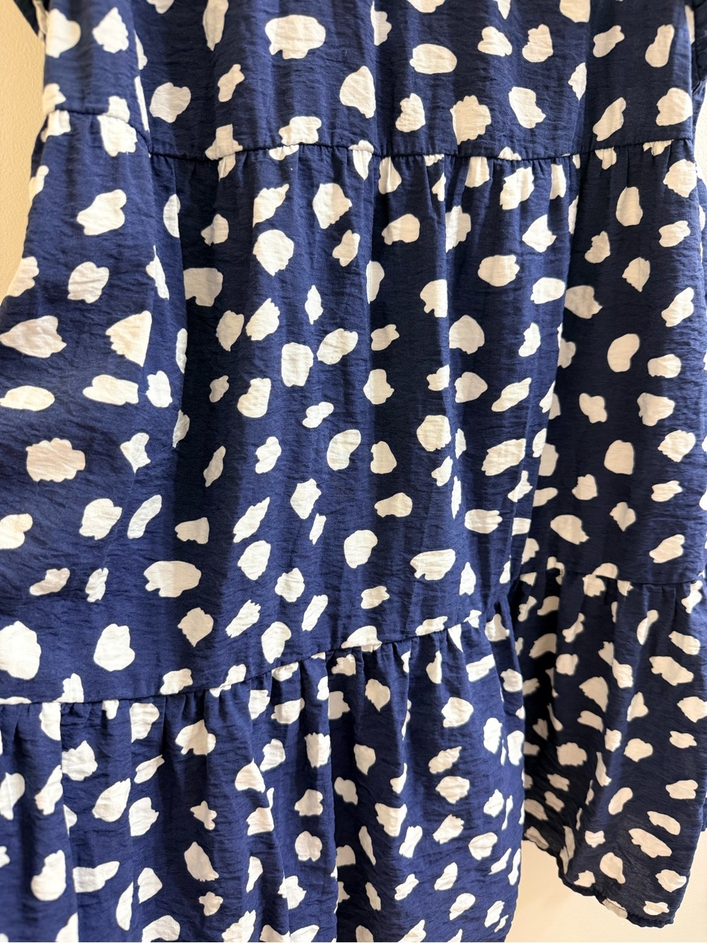 THML Navy Spotted Tiered Mock Neck Mini Dress Ruffle Sleeveless XS - Picture 7 of 12